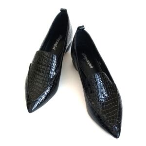 Jeffrey Cambell Women's Viona Black Patent Leather Croc-Embossed Loafers 8